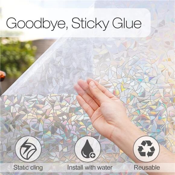 Rainbow Window Privacy Film 3D Stained Glass Static Cling Decorative Tint 17x79 - Picture 4 of 7